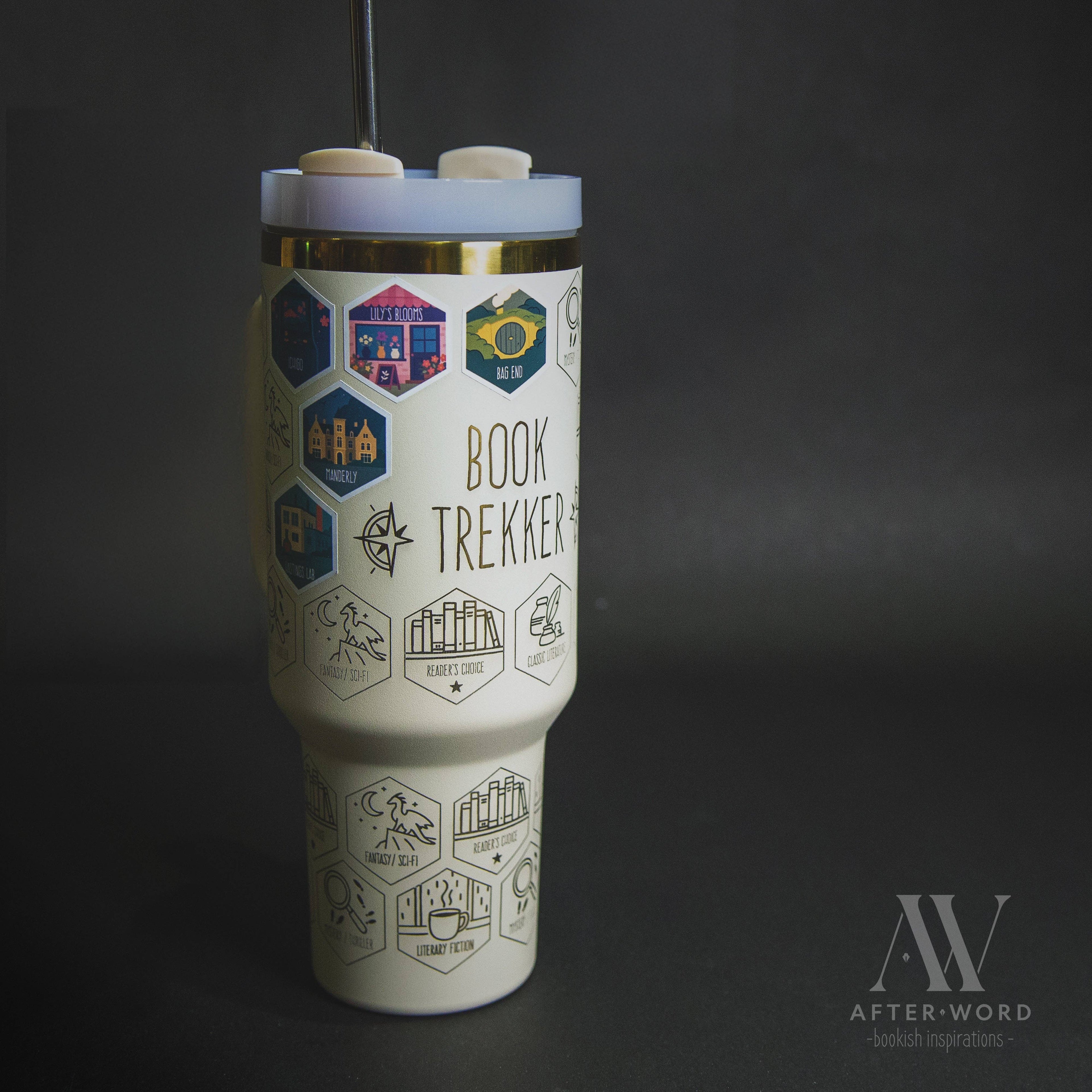 Book Trekker – 40oz Reading Tracker Tumbler + 40 Book-Inspired Stickers