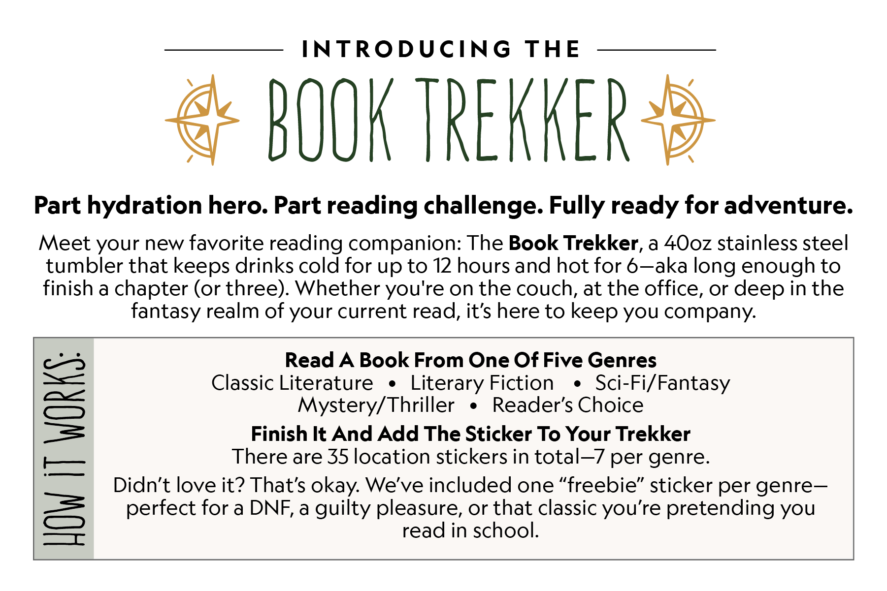 Book Trekker – 40oz Reading Tracker Tumbler + 40 Book-Inspired Stickers