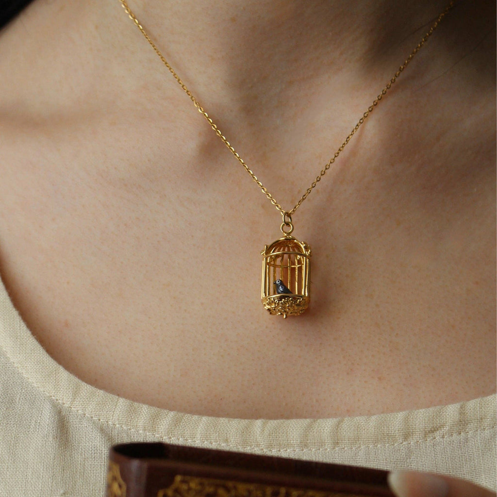 Jane Eyre Gold Cage Pendant Necklace