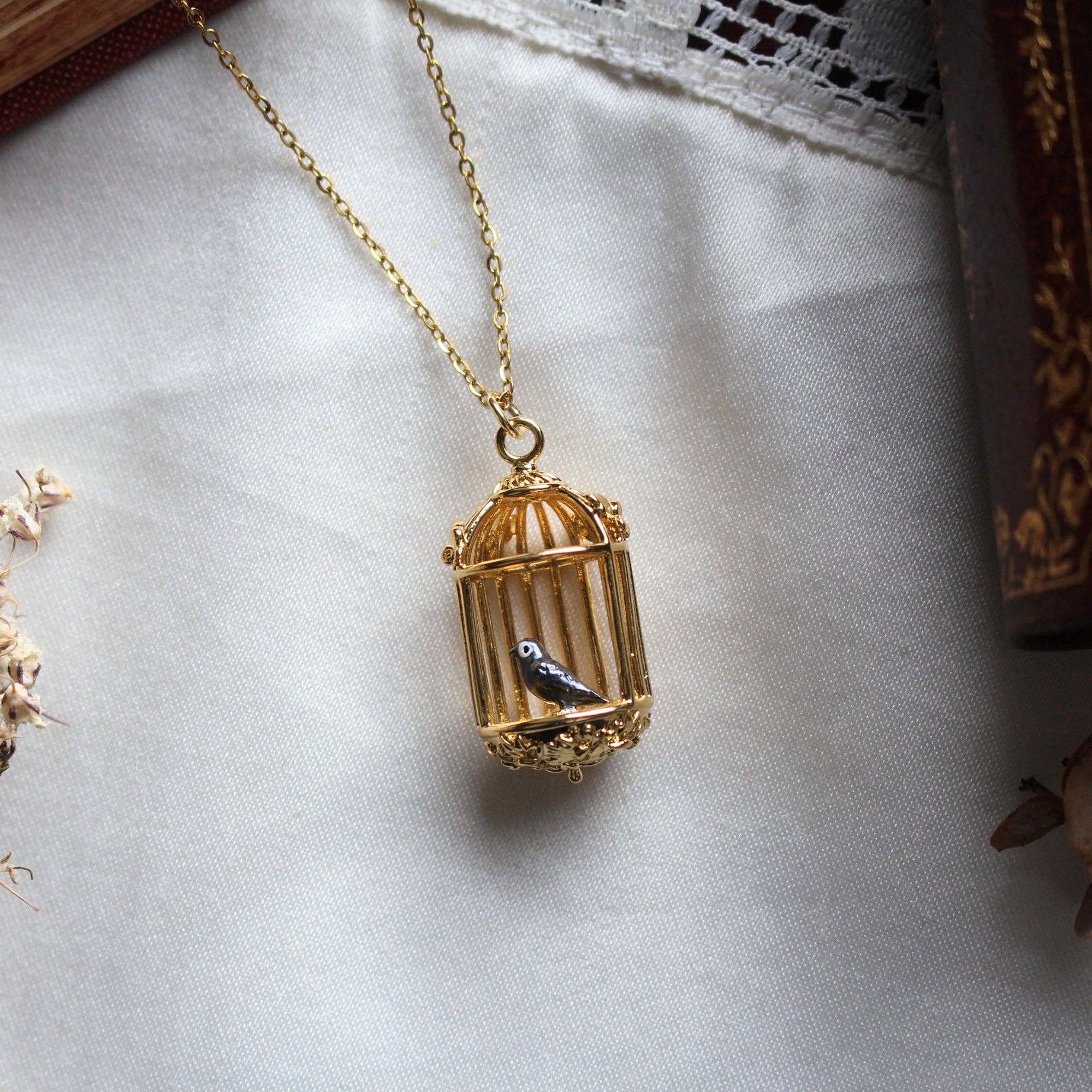 Jane Eyre Gold Cage Pendant Necklace