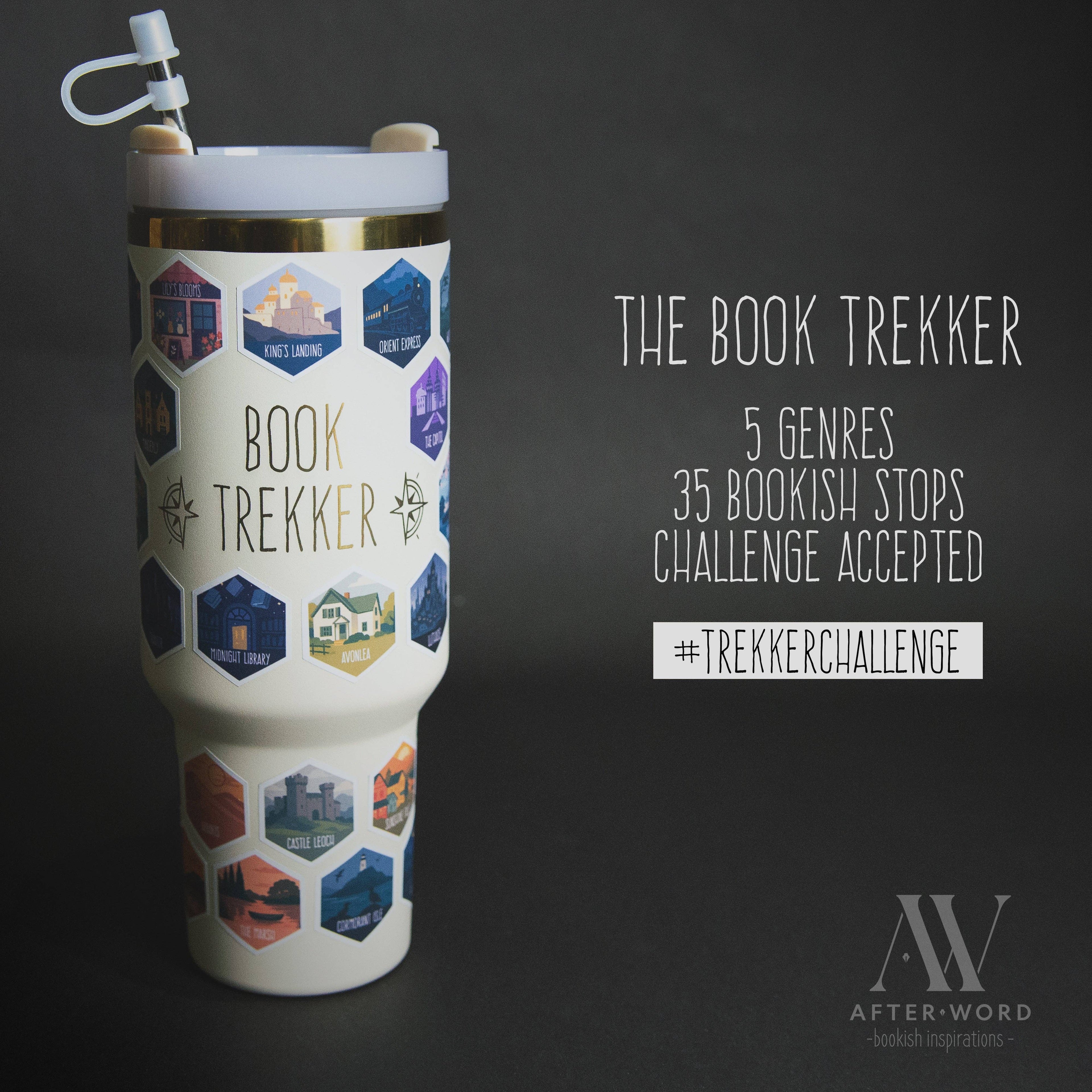 Book Trekker – 40oz Reading Tracker Tumbler + 40 Book-Inspired Stickers