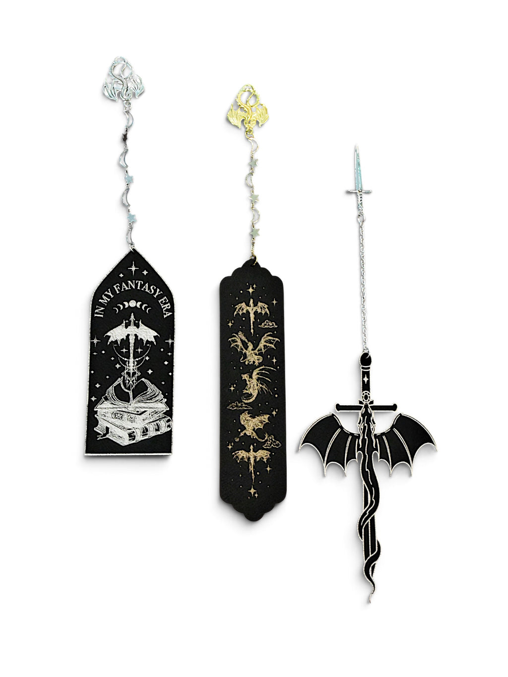 Faux Leather Dragon Bookmark: Black Gold Dragon