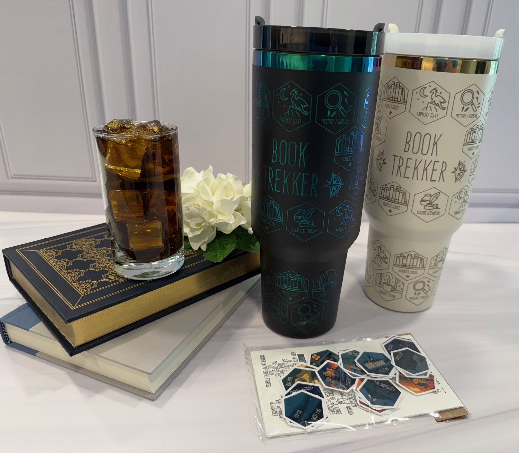 Choice of black or cream colored mug to which included stickers are applies once a book is read.