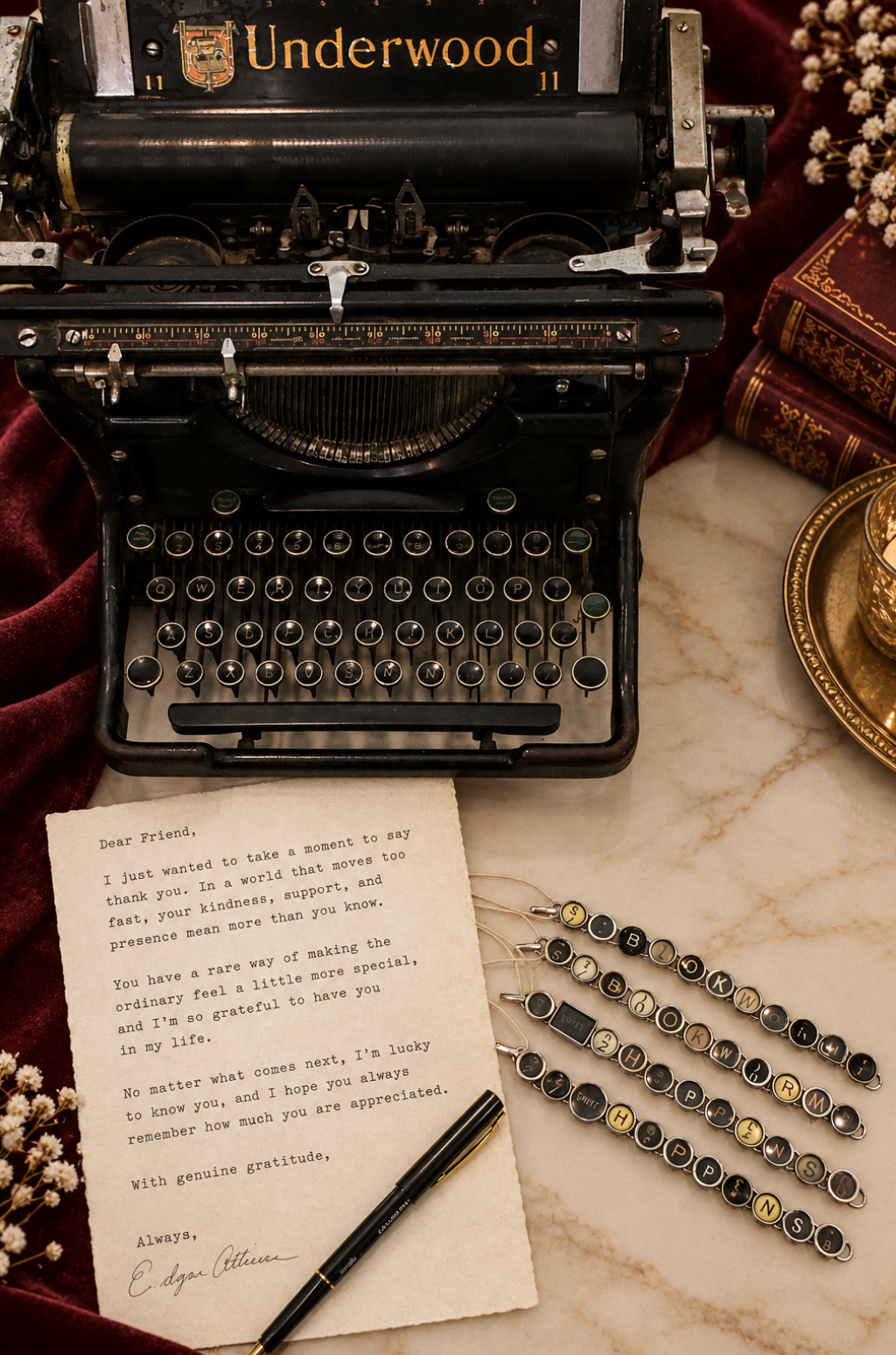 Bookworm Typewriter Key Bracelet