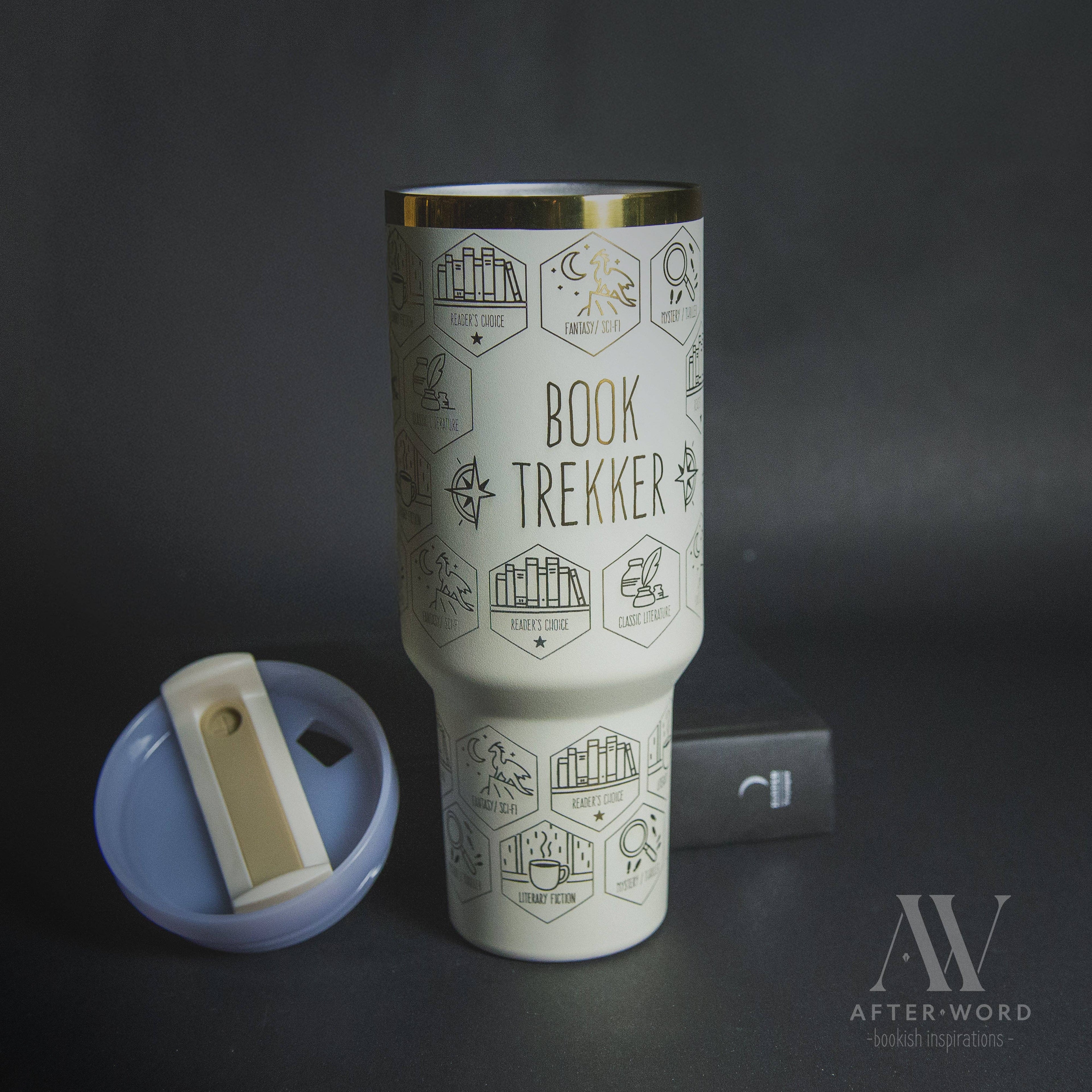 Book Trekker – 40oz Reading Tracker Tumbler + 40 Book-Inspired Stickers