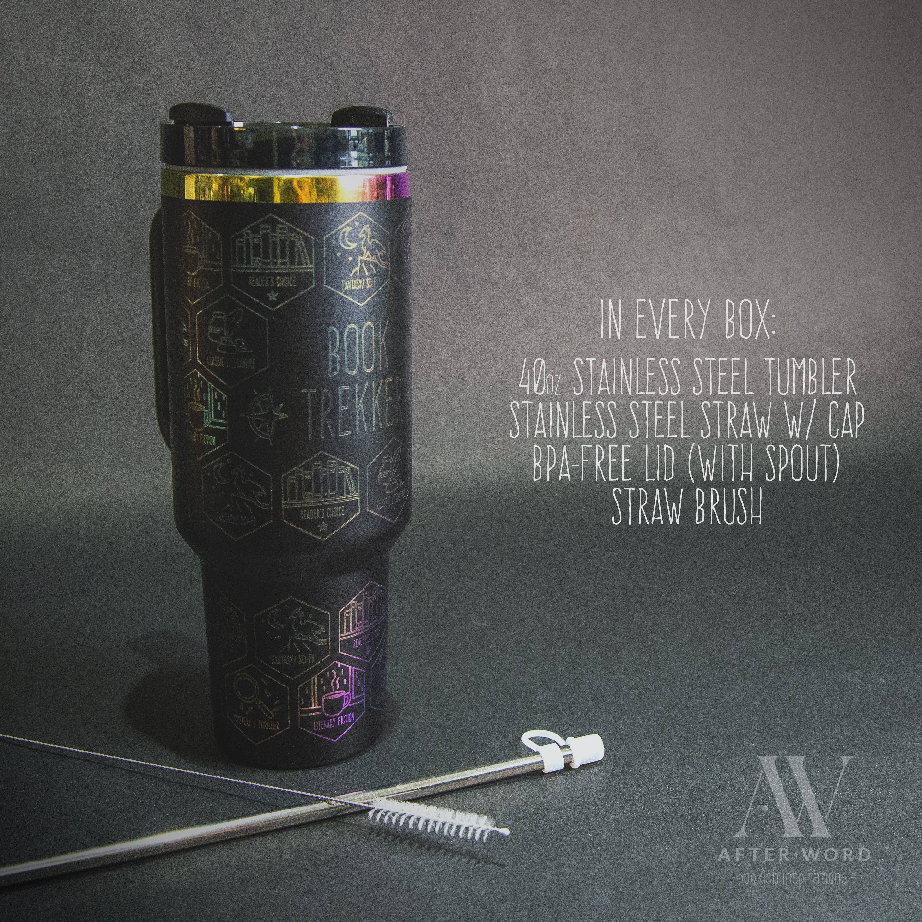 Book Trekker – 40oz Reading Tracker Tumbler + 40 Book-Inspired Stickers